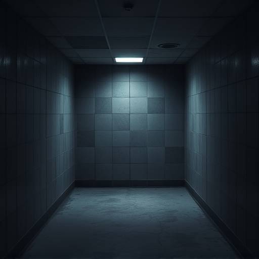 Fotografía de una celda de aislamiento, pequeña y con poca luz, diseñada para el aislamiento de los reclusos.