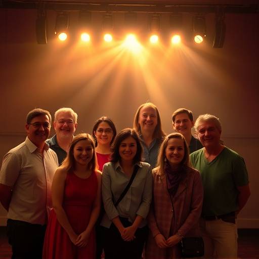 Photo de groupe des instructeurs de l'Académie Théâtrale Lumière, rayonnant de passion et de collaboration