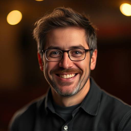 Portrait de Marc Leclerc, instructeur de théâtre avec une expression chaleureuse